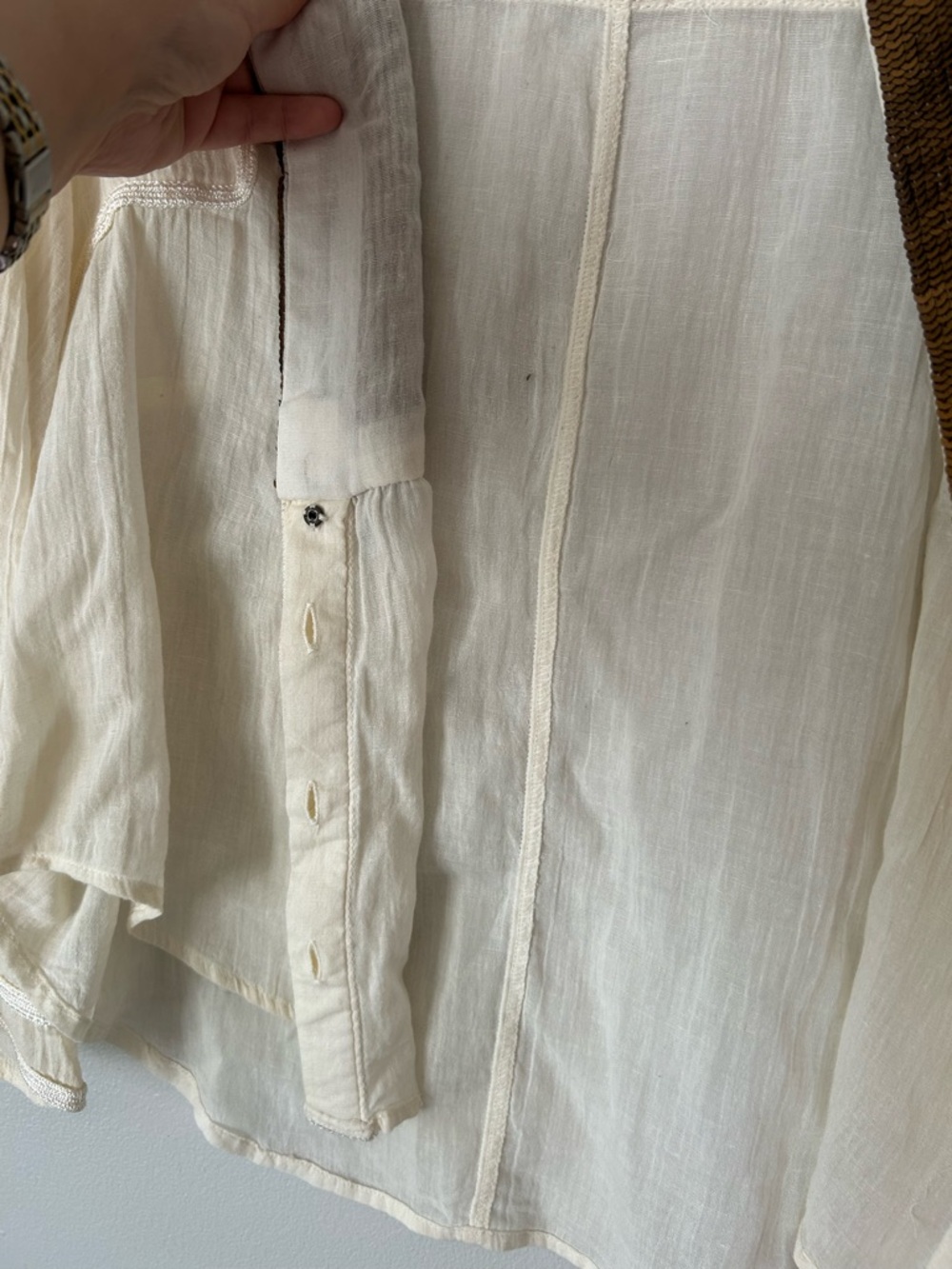 Free People New Romantics Cream Blouse Shirt with Brown Sequin Bib boho L - Picture 13 of 13